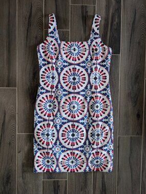 W By Worth Sleeveless Shift Dress Womens Size 6 Red White Blue Geometric Print